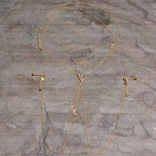 Load image into Gallery viewer, 14G 5/8 Aurora Gem Gold Tone Heart Star Nipple Chain Necklace
