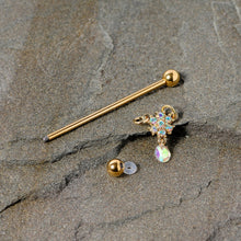 Load image into Gallery viewer, 14G Aurora Gem Gold Tone Flower Dangle Industrial Barbell 38mm
