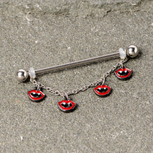 Load image into Gallery viewer, 14G Monster Fang Halloween Chain Dangle Industrial Barbell 38mm
