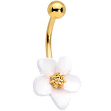 Load image into Gallery viewer, Gold Tone Spring Blossom Pretty White Flower Belly Ring
