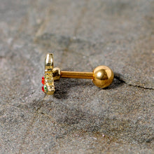 Load image into Gallery viewer, 16G 1/4 Red Gem Gold Tone Mistletoe Christmas Cartilage Tragus

