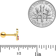 Load image into Gallery viewer, 16G 1/4 Red Gem Gold Tone Mistletoe Christmas Cartilage Tragus
