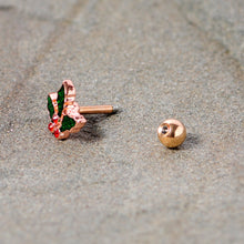 Load image into Gallery viewer, 16G 1/4 Red Gem Rose Tone Mistletoe Christmas Cartilage Tragus
