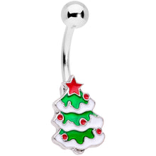 Load image into Gallery viewer, Green Red White Christmas Tree Holiday Belly Ring
