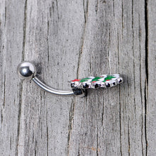 Load image into Gallery viewer, Green Red White Christmas Tree Holiday Belly Ring
