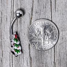 Load image into Gallery viewer, Green Red White Christmas Tree Holiday Belly Ring
