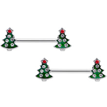 将图片加载到图库查看器，14G 9/16 Clear Red Gem Christmas Tree Barbell Nipple Ring Set
