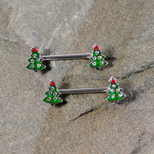 将图片加载到图库查看器，14G 9/16 Clear Red Gem Christmas Tree Barbell Nipple Ring Set
