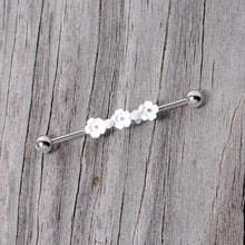 Load image into Gallery viewer, 14G Aurora Gem White Flower Industrial Barbell 38mm
