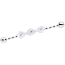 Load image into Gallery viewer, 14G Clear Gem White Flower Industrial Barbell 38mm
