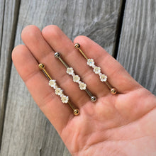 Load image into Gallery viewer, 14G Aurora Gem Gold Tone Flower Industrial Barbell 38mm
