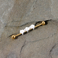 Load image into Gallery viewer, 14G Clear Gem Gold Tone Flower Industrial Barbell 38mm
