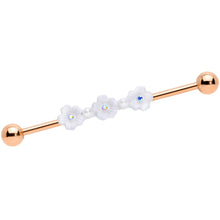 Load image into Gallery viewer, 14G Aurora Gem Rose Gold Tone Flower Industrial Barbell 38mm
