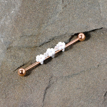 Load image into Gallery viewer, 14G Aurora Gem Rose Gold Tone Flower Industrial Barbell 38mm
