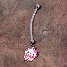 Load image into Gallery viewer, Bundle of Joy Baby Pink Squid Jellyfish Nautical Dangle Pregnancy Belly Ring
