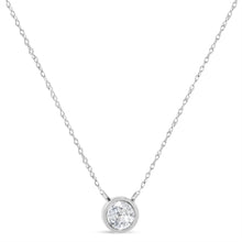 将图片加载到图库查看器，AGS Certified 10K White Gold 1/3 Cttw Bezel Set Round Diamond Solitaire 16-18" Adjustable Pendant Necklace (I-J Color, SI1-SI2 Clarity)
