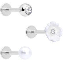 Load image into Gallery viewer, 16G 5/16 Clear Gem Flower Labret Tragus Set of 3
