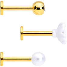 Load image into Gallery viewer, 16G 5/16 Clear Gem Gold Tone Flower Labret Tragus Set of 3
