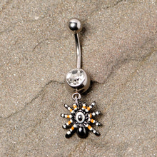 Load image into Gallery viewer, Clear Gem Tarantula Spider Halloween Dangle Belly Ring
