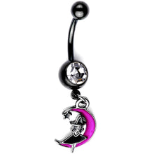 Load image into Gallery viewer, Pink Moon Black Witch Halloween Dangle Belly Ring
