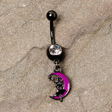 Load image into Gallery viewer, Pink Moon Black Witch Halloween Dangle Belly Ring

