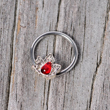 Load image into Gallery viewer, 16G 3/8 Red Gem Holly Leaf Holiday BCR Captive Ring
