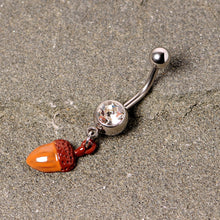 Load image into Gallery viewer, Clear Gem Brown Autumn Acorn Dangle Belly Ring
