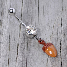 Load image into Gallery viewer, Clear Gem Brown Autumn Acorn Dangle Belly Ring
