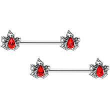Load image into Gallery viewer, 14G 5/8 Red Gem Holly Leaf Holiday Barbell Nipple Ring Set
