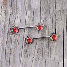 Load image into Gallery viewer, 14G 5/8 Red Gem Holly Leaf Holiday Barbell Nipple Ring Set
