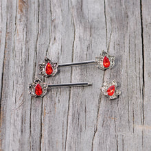 Load image into Gallery viewer, 14G 5/8 Red Gem Holly Leaf Holiday Barbell Nipple Ring Set
