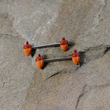 Load image into Gallery viewer, 14G 5/8 Brown Autumn Acorn Barbell Nipple Ring Set
