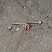 Load image into Gallery viewer, 14G Red Gem Holiday Holly Leaf Christmas Industrial Barbell 38mm
