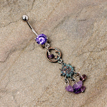 Load image into Gallery viewer, Purple Gem Solstice Sun Moon Dangle Belly Ring
