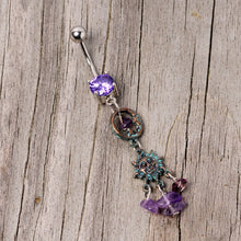 Load image into Gallery viewer, Purple Gem Solstice Sun Moon Dangle Belly Ring
