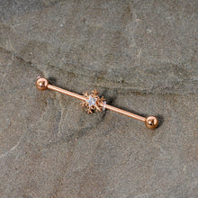Load image into Gallery viewer, 14G Clear Gem Rose Gold Tone Snowflake Industrial Barbell 38mm
