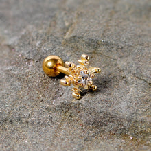 Load image into Gallery viewer, 16G 1/4 Clear Gem Gold Tone Winter Snowflake Cartilage Tragus
