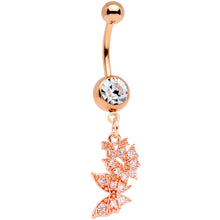 Load image into Gallery viewer, Clear CZ Gem Rose Gold Tone Trio Butterfly Dangle Belly Ring
