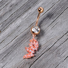 Load image into Gallery viewer, Clear CZ Gem Rose Gold Tone Trio Butterfly Dangle Belly Ring
