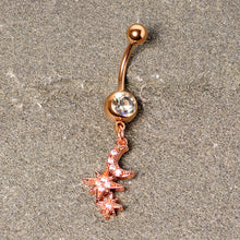Load image into Gallery viewer, Clear CZ Gem Rose Gold Tone Moon Stars Dangle Belly Ring

