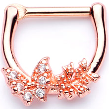 Load image into Gallery viewer, 16G 1/4 Clear CZ Gem Rose Gold Tone Butterfly Cartilage Clicker
