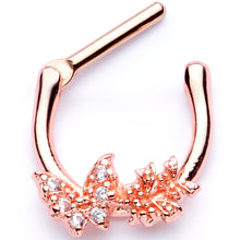 Load image into Gallery viewer, 16G 1/4 Clear CZ Gem Rose Gold Tone Butterfly Cartilage Clicker
