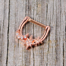 Load image into Gallery viewer, 16G 1/4 Clear CZ Gem Rose Gold Tone Moon Stars Cartilage Clicker
