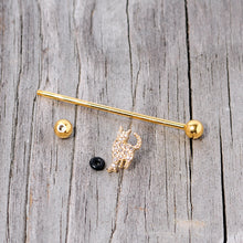 将图片加载到图库查看器，14G Clear Gem Gold Tone Glamourpuss Cat Industrial Barbell 38mm
