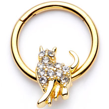 Load image into Gallery viewer, 16G 3/8 Clear Gem Gold Tone Glamourpuss Cat Hinged Segment Ring
