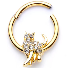 Load image into Gallery viewer, 16G 3/8 Clear Gem Gold Tone Glamourpuss Cat Hinged Segment Ring
