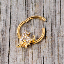 Load image into Gallery viewer, 16G 3/8 Clear Gem Gold Tone Glamourpuss Cat Hinged Segment Ring
