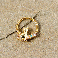 将图片加载到图库查看器，16G 3/8 Blue Clear Gem Gold Tone Cat Hinged Segment Ring
