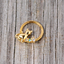 将图片加载到图库查看器，16G 3/8 Blue Clear Gem Gold Tone Cat Hinged Segment Ring
