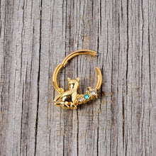 将图片加载到图库查看器，16G 3/8 Blue Clear Gem Gold Tone Cat Hinged Segment Ring
